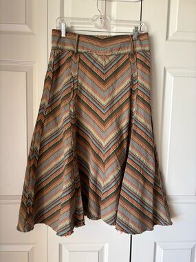 Lovely Girl | Chevron stripe flare skirt. Medium. Raw seam. Boho Coastal cowgirl
